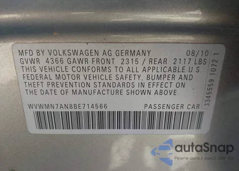 2011 Volkswagen Cc Sport z USA, uszkodzony, nr VIN WVWMN7AN8BE714566